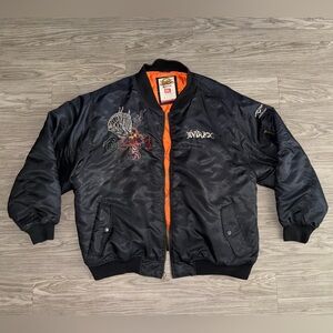 VINTAGE Avirex Black Bomber Jacket With Dragon Embroidery Mens Sz XXXL
